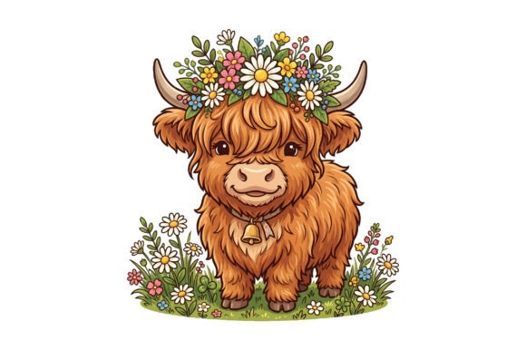 Cute Highland Cow with Flower Crown Art Guide