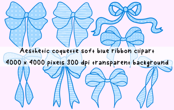 Elevate Your Designs with Aesthetic Coquette Blue Ribbon Clipart