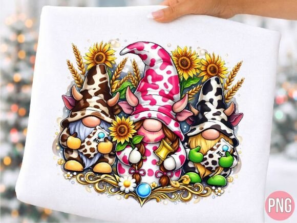 Elevating Farmhouse Charm with Cow Print Gnomes Sunflower PNG Designs