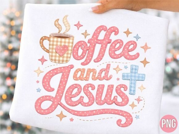 Evaluating the Coffee and Jesus Faux Stitch PNG for Custom Apparel