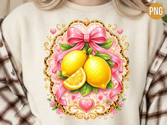 Fresh Sweet Lemons Pink Bow Floral PNG Design