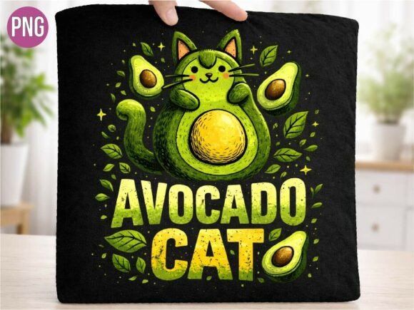 Kawaii Cute Avocado Cat PNG for Shirts & Crafts